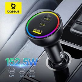 Baseus 152.5W Multi-Port Fast Charge C+C+U Car Charger Cluster Black